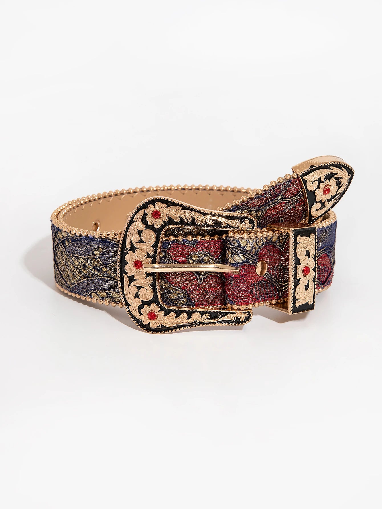 1pc gemstone engraved buckle floral oil painting pattern PU Leather. 1.4 Inches wide and up to 48 Inches Long