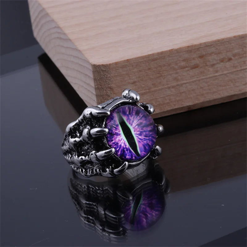 Retro Gothic Unisex Punk Rings, Evil Eye in Dragon Claw. 5 colors