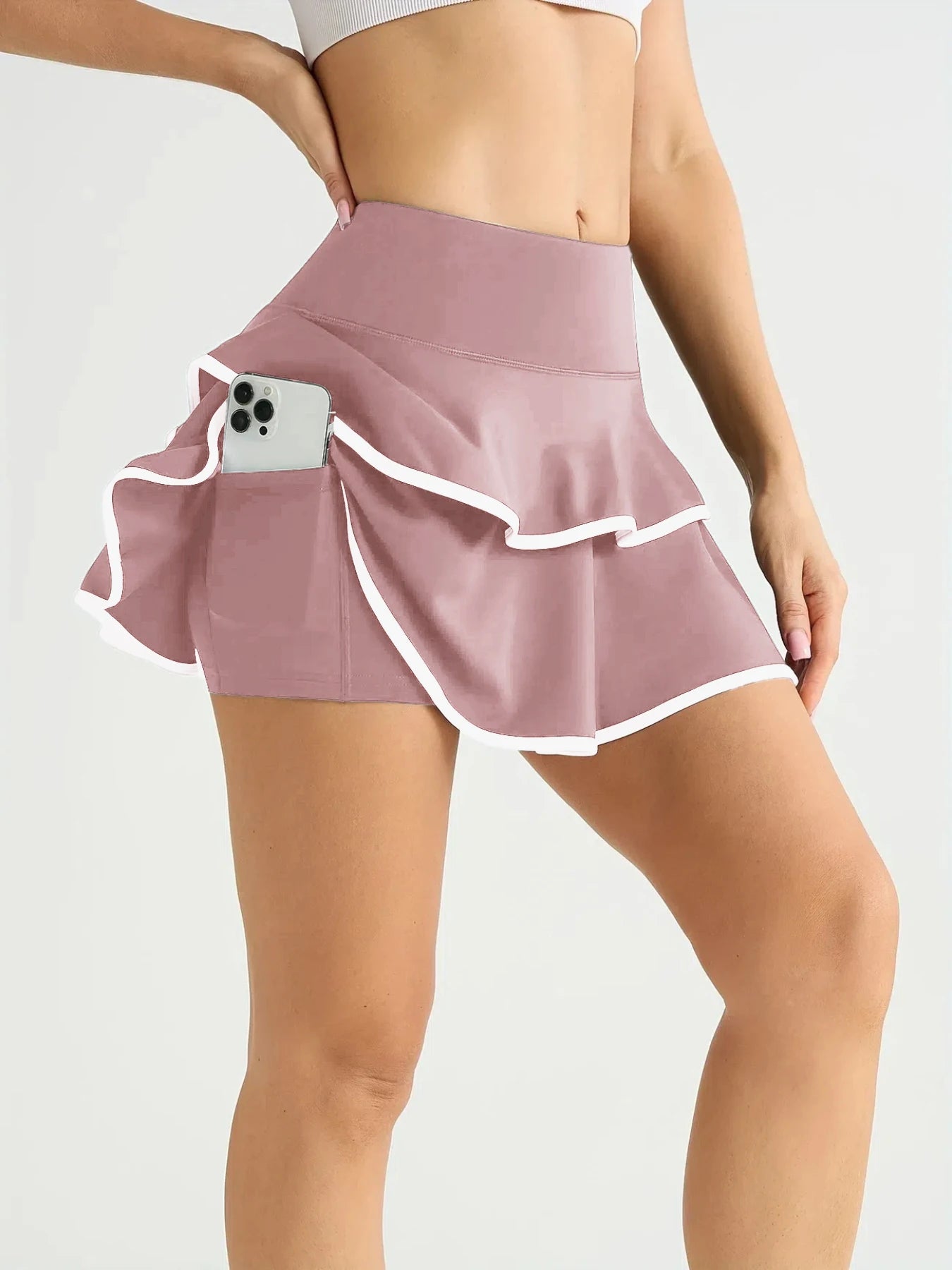 High Waist Color Block Skort With Inner Pockets Tennis Pleated Skirts