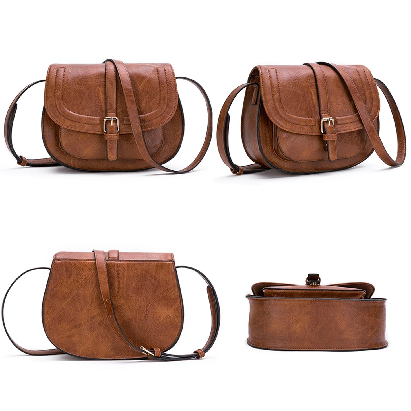 Boho Crossbody Bags, Saddle Shoulder Purse, Faux Leather Strap. In 7 Colors