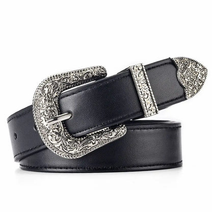 Vintage Carved Needle Buckle Belt PU Leather Belt