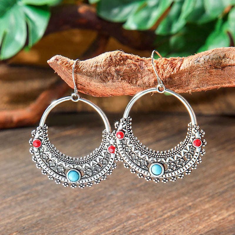 Vintage Tibetan Silver Geometric Turquoise Drop Dangle Earrings. 34 Variations