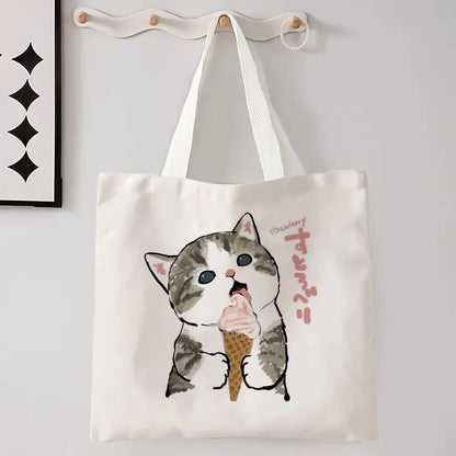 11 Designs of Cat Linen Shopping Bags, Large Capacity Shoulder Bags. Also great for Gift Bags