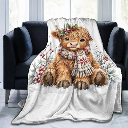 Christmas Highland Cow Fleece Blanket t for Home 150*125cm Piece. 25 Different Prints