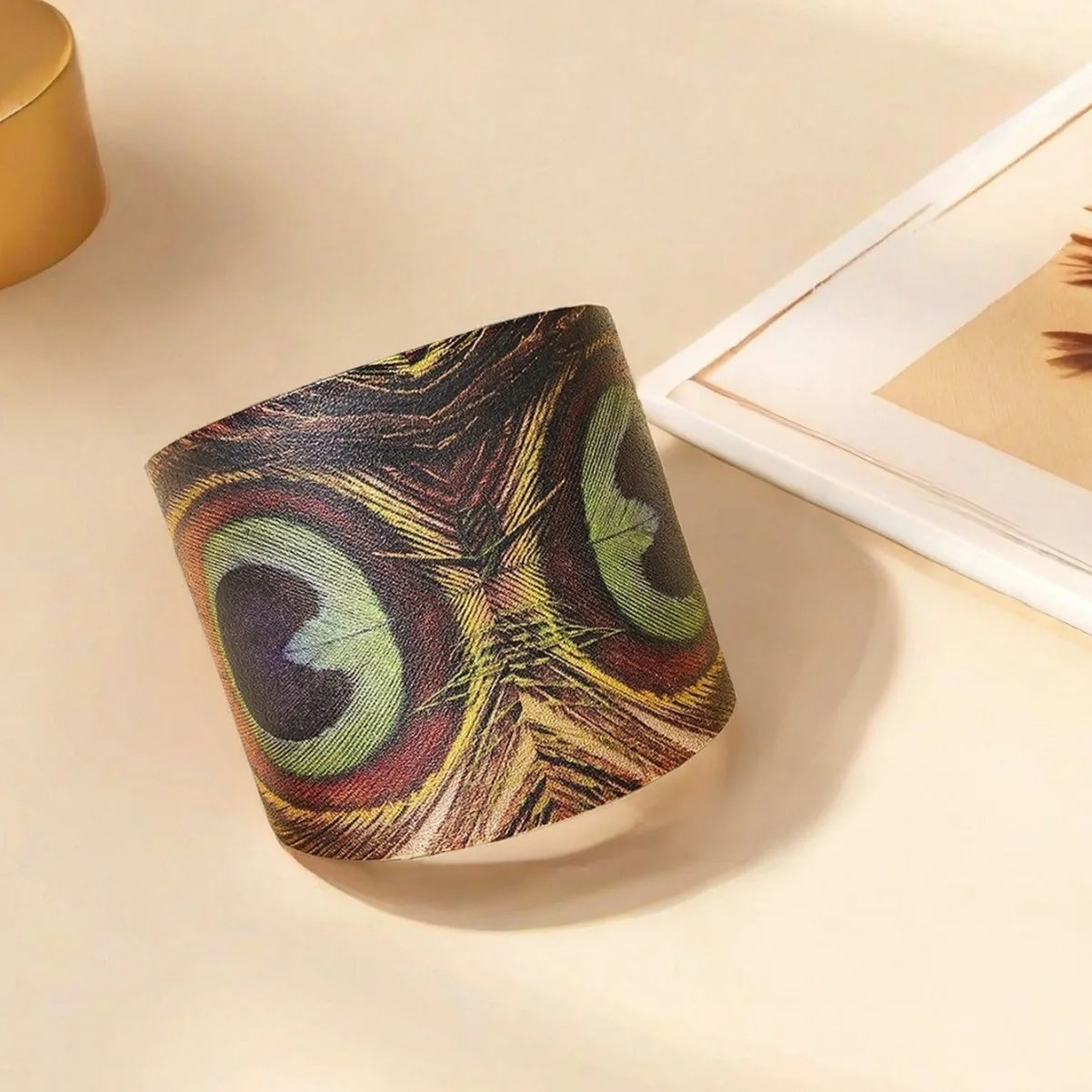Bohemian retro bracelet peacock feather print opening adjustable bracelet
