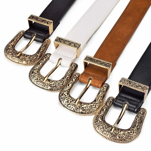 Vintage Carved Needle Buckle Belt PU Leather Belt