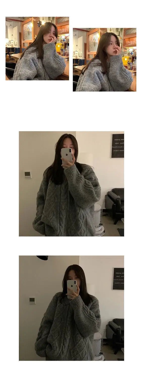 Thick Warm Cable Knit Oversized Pullover Sweater, 2 Colors
