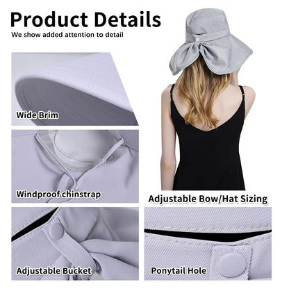 Wide Brim Sun Hat Adjustable Back Bow Hat