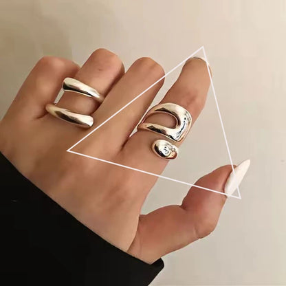 Sterling Silver Rings INS Fashion Vintage Hollow Lines  Adjustable  Jewelry
