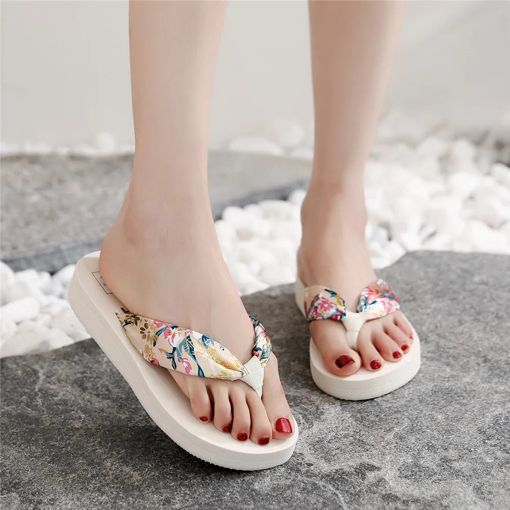 Bohemian Satin Ribbon Flip-Flops in Black or white