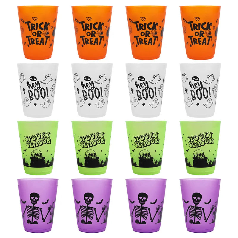 24Pcs Halloween Drinking Cups, Boo, Skeleton, Happy Halloween, Trick or Treat, and more for a Colorfully Spooky Halloween Party
