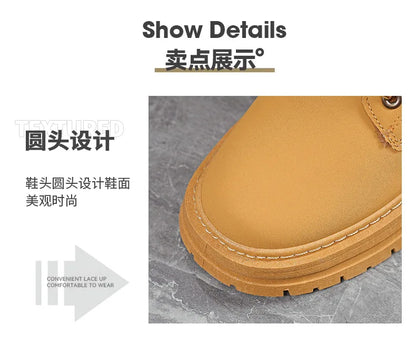 High Top Work Boots, Thick Soled, Lace-Up, Anti-Slip Warm Waterproof Women's Boots in Black and Marigold