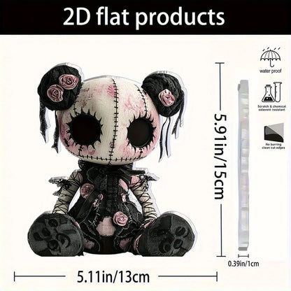 Gothic Horror Doll Vinyl Decoration - Skull & Roses 2D Art for Halloween Decoration. (Flat not 3D)
