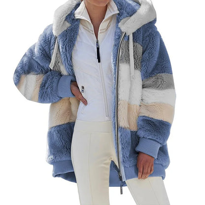 Oversized Warm Plush Jacket with Pockets, Hood, and Zipper Front, Loose, Cozy Fit. comes in 10 Colors