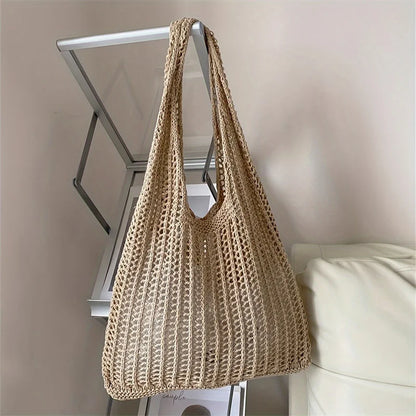 Solid Color Large Boho  Knit Shoulder Bag Crochet Tote