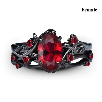 Gothic Red Rhinestone Ring Set Celtic Dragon