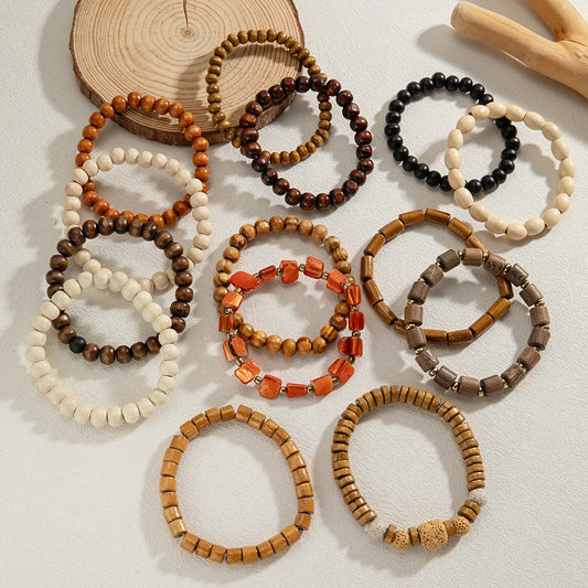 14-piece Boho wooden bead bracelet set