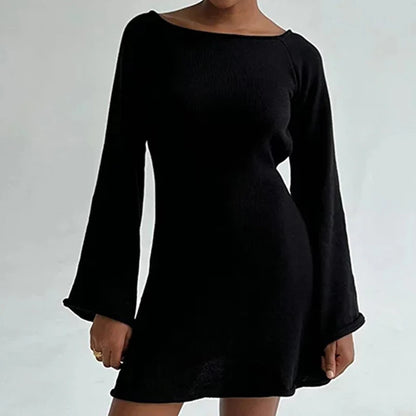 Backless Round Collar Cover-Ups Sheer Beachwear Stylish Horn Sleeve Wrap Dress