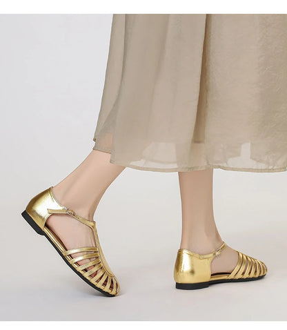 Flat Sandals with Cover Toe Weave Hollow Romanesque Footwear