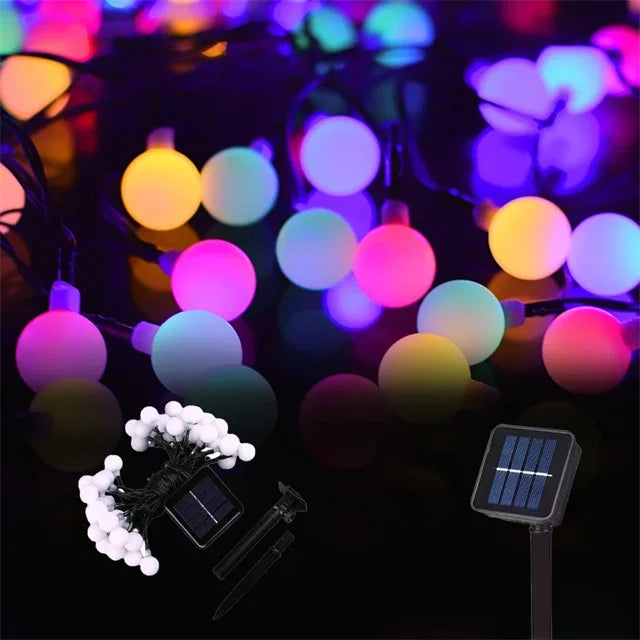 Frosted Globe Solar String Lights 100 LED IP65 Outdoor Fairy Lights