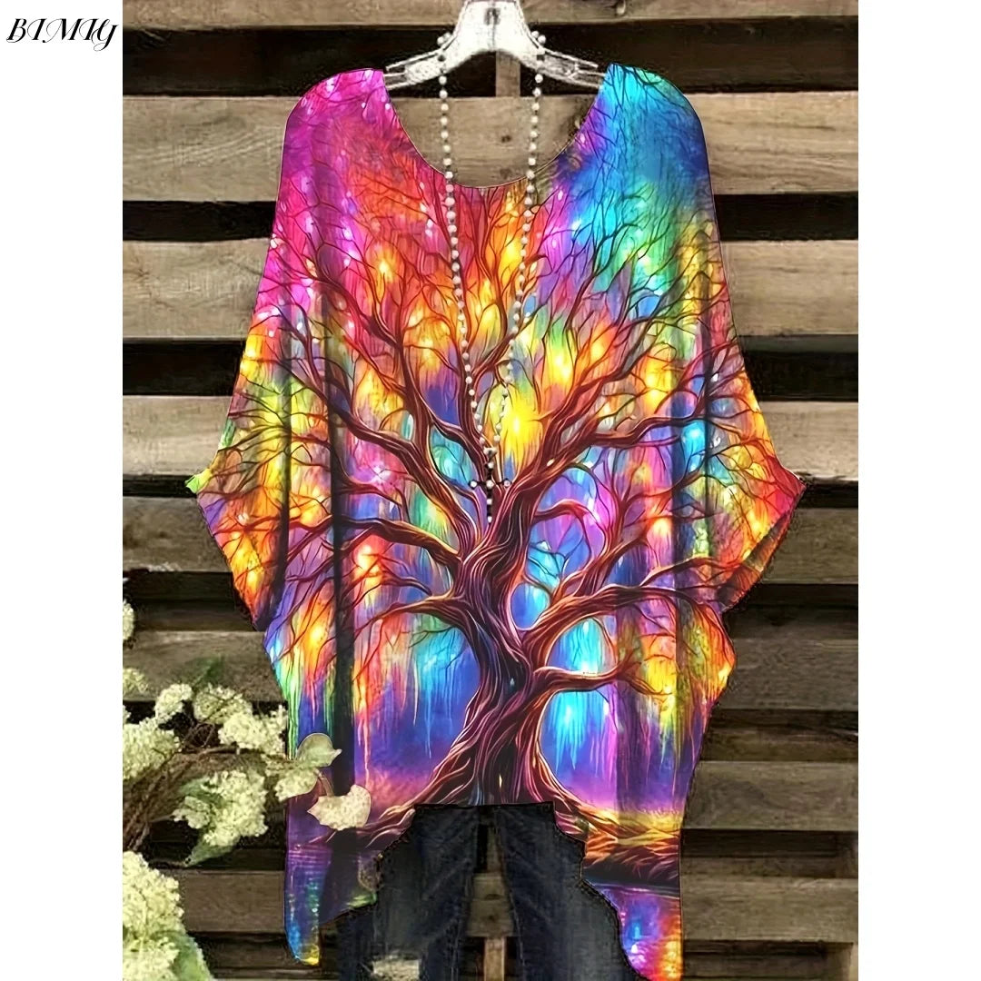 30 Different Style Bohemian Floral Tunics Plus Size to 3XL, 30 Vibrant Colors, Open Round Neck, Hankie Hem, Loose baggy sleeves