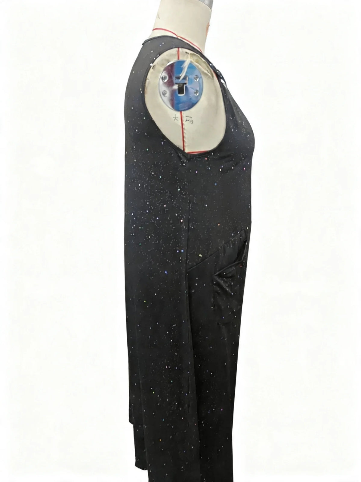 Sizes to 6XL, Women's Solid-Color Powder-Sprinkled Tank Top Dress with Side Pockets