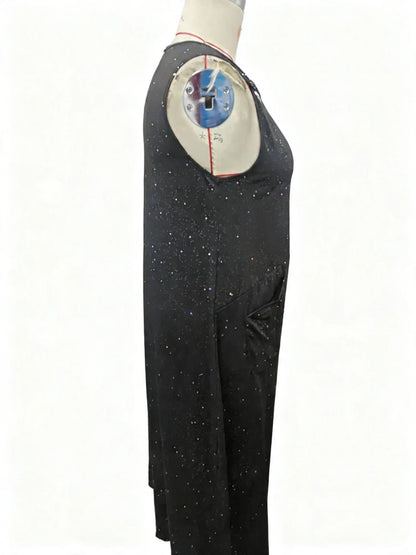 Sizes to 6XL, Women's Solid-Color Powder-Sprinkled Tank Top Dress with Side Pockets