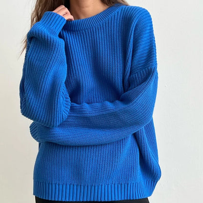 Chunky Knit Oversized Crew-Neck Pullover Sweater, 16 Colors