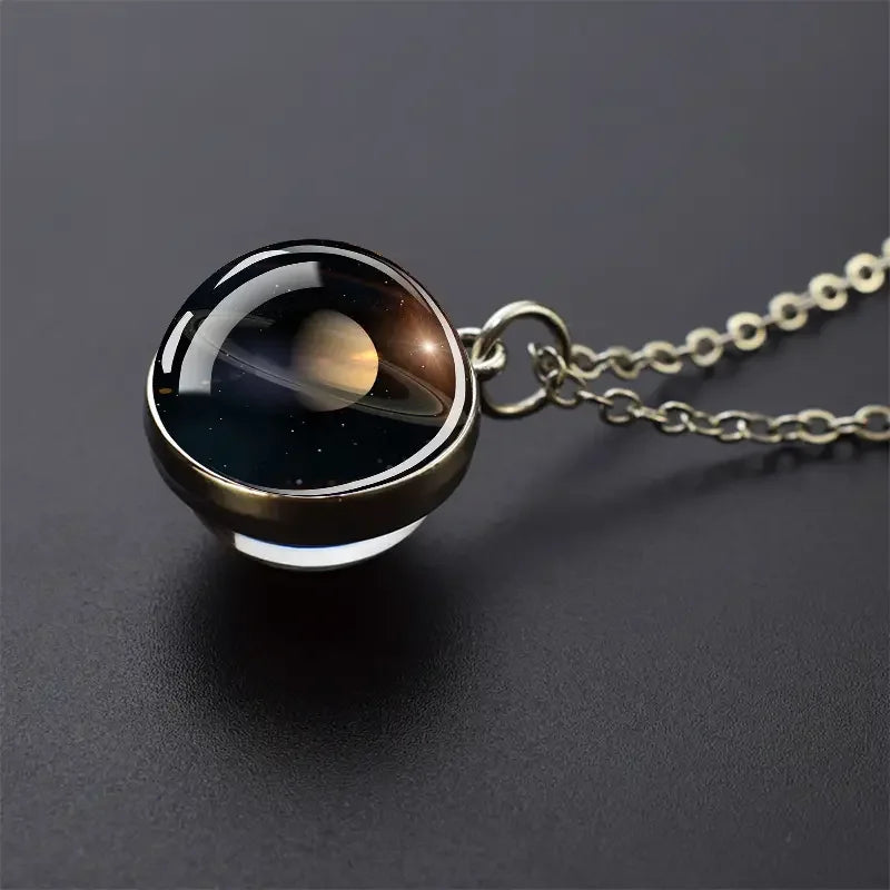 Double-Sided Galaxy Planet Glass Ball Pendant Necklace Sun Earth Moon Mars Galaxy Necklaces