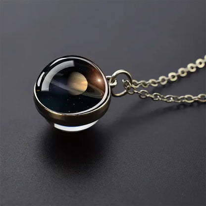 Double-Sided Galaxy Planet Glass Ball Pendant Necklace Sun Earth Moon Mars Galaxy Necklaces