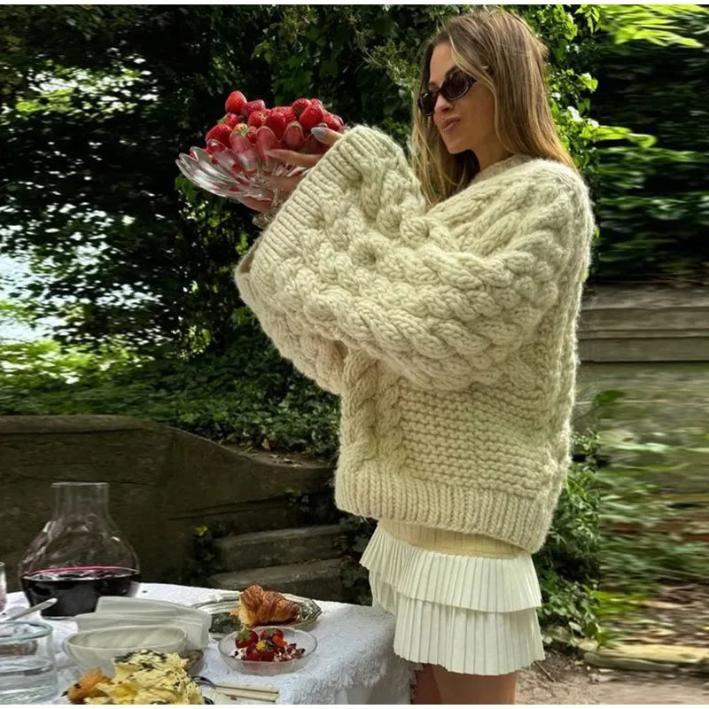 Long Sleeve Prairie Sweater Chic Solid Vintage Oversize Turtleneck Pullover