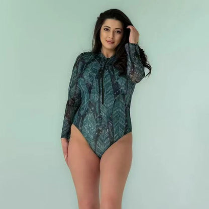 One-Piece Swimsuit Sun Protection Long Sleeves Beachwear With Pants