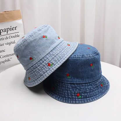 Washed Denim Embroidered Watermelon, Bows, and Cherries to choose from in various colors!