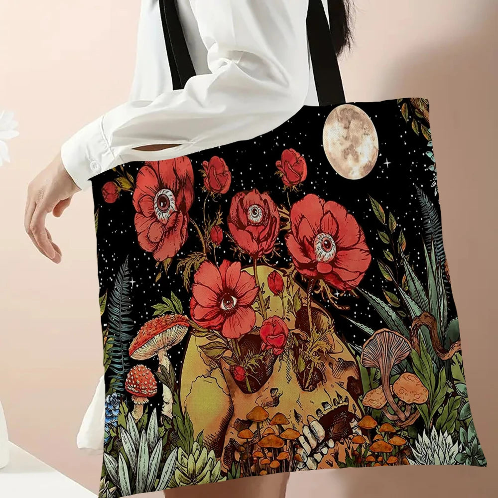Mushroom Print Shopping Bag Eco Reusable Polyester/Linen Large Tote , Use as a GIFT BAG--WHY USE PAPER???