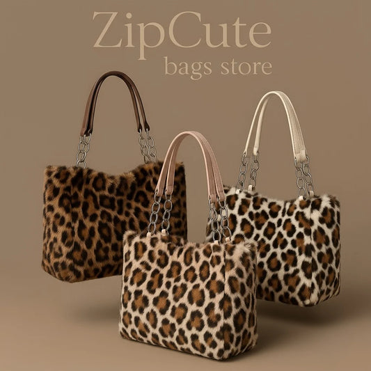 Versatile simple large-capacity bag leopard print plush tote bag