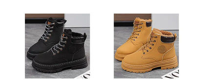 High Top Work Boots, Thick Soled, Lace-Up, Anti-Slip Warm Waterproof Women's Boots in Black and Marigold