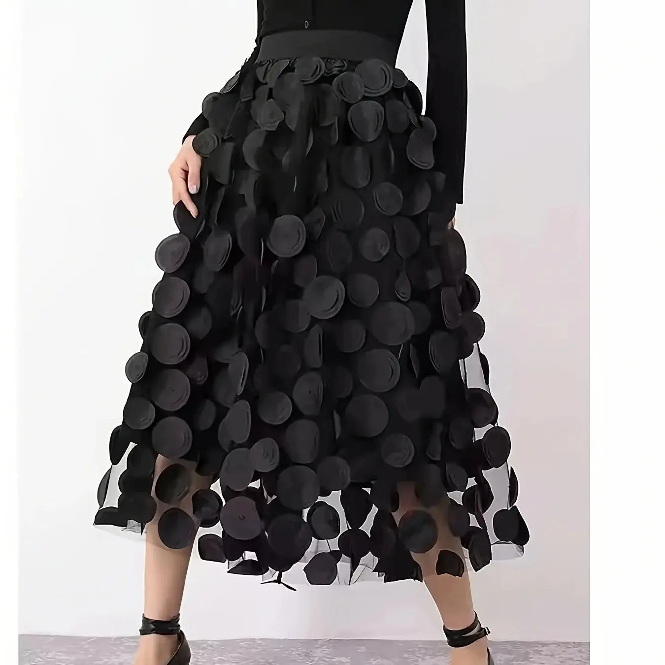 Sizes to 5XL Black elastic waist umbrella skirt, A-line skirt, versatile midi skirt, European and American bestseller