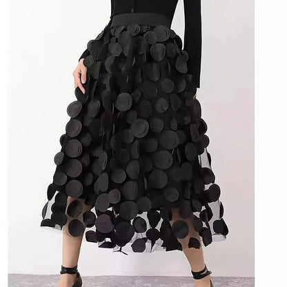 Sizes to 5XL Black elastic waist umbrella skirt, A-line skirt, versatile midi skirt, European and American bestseller
