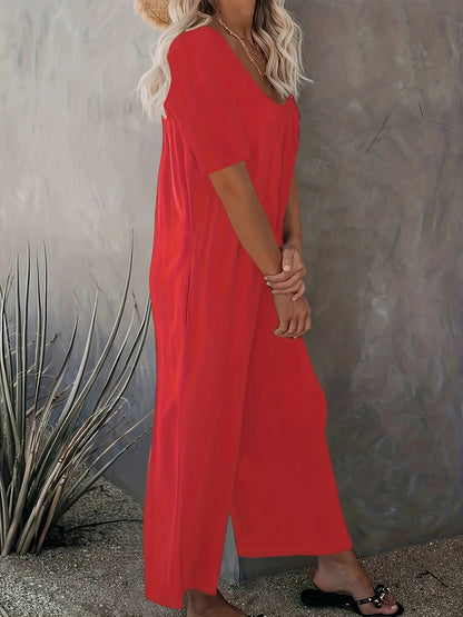 Sizes to 5XL  Jumpsuit, Short Sleeve, U neckline, with pockets. 5 colors