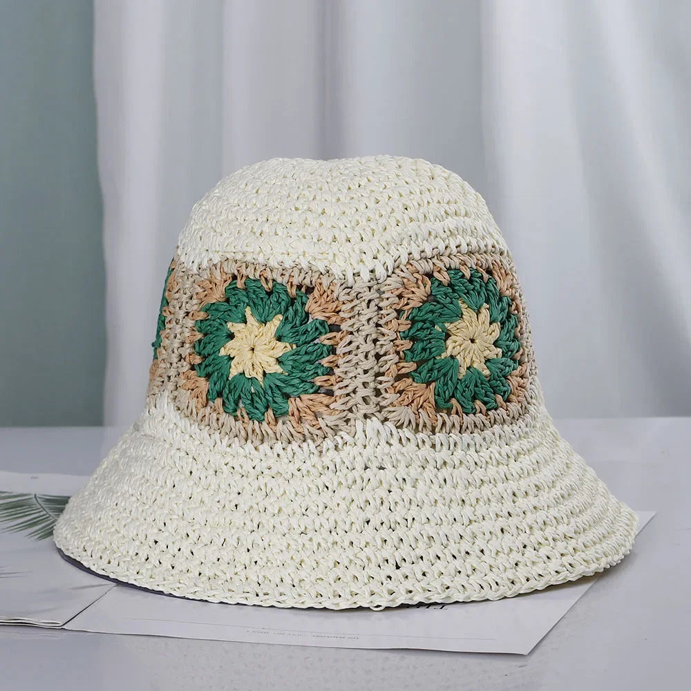 Bright Colored Floweed Crocheted Fisherman Hat