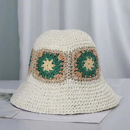 Bright Colored Floweed Crocheted Fisherman Hat
