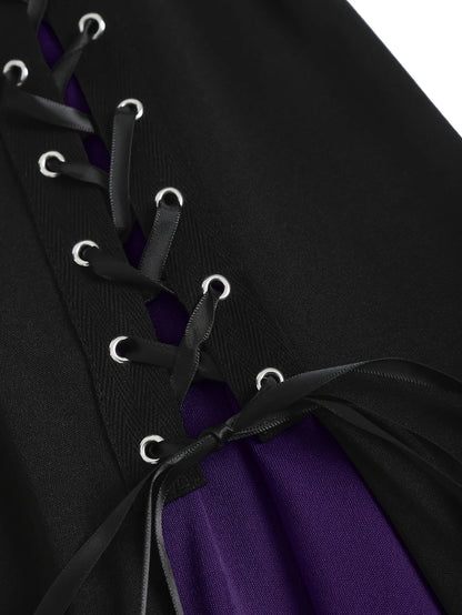 Sizes to 5XL in Red and Purple Accents, European and American fashion, lace-up high waisted A-line skirt