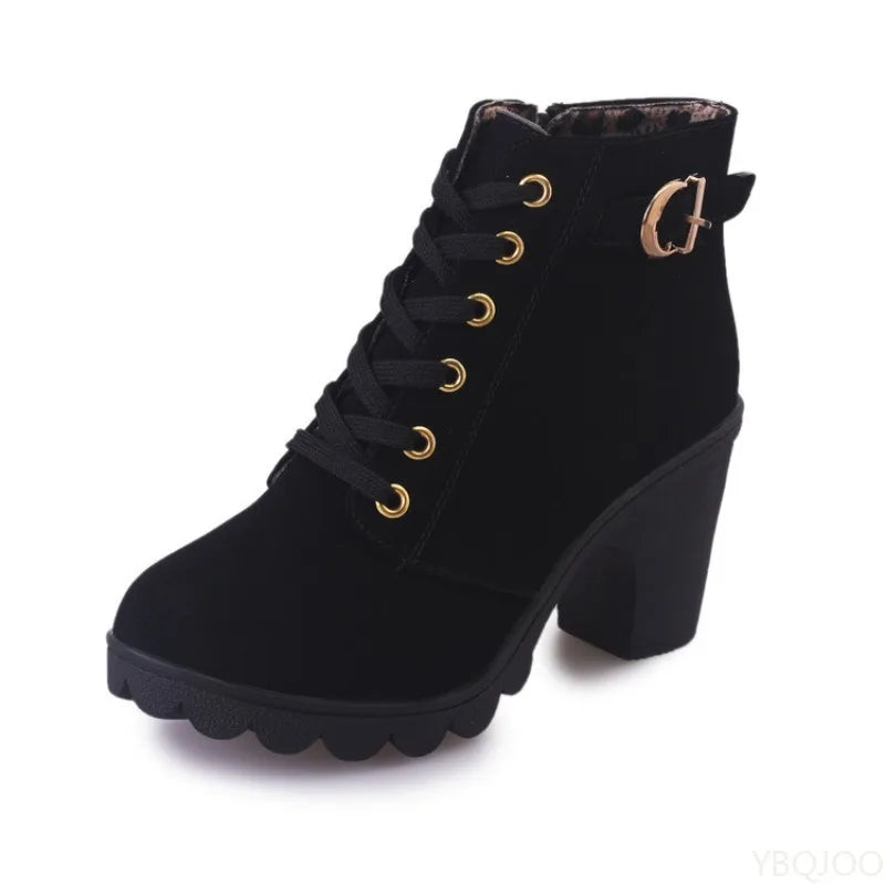 Versatile Lace-up and Zip-Up High Square Heeled Boots in a Variety of Colors