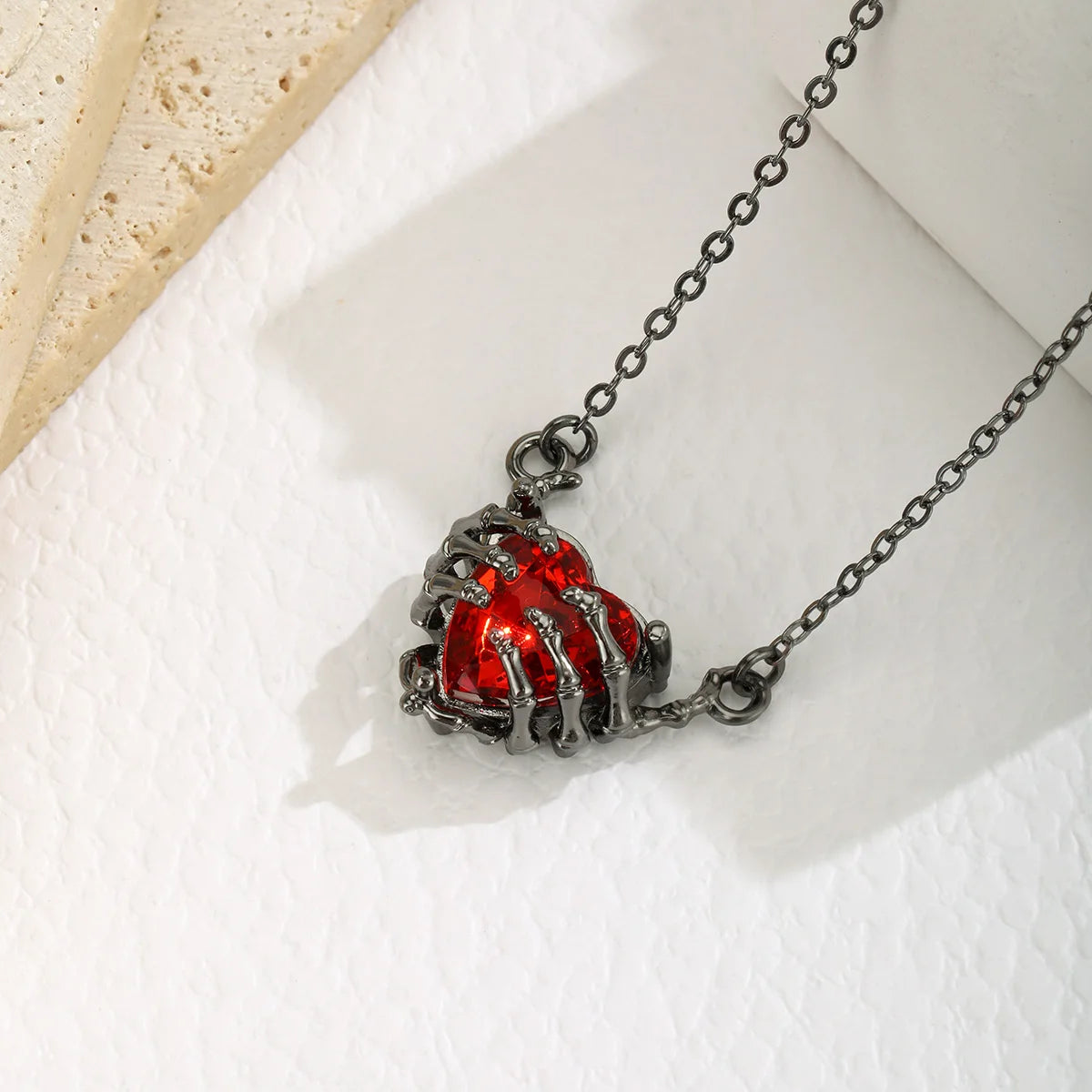 Gothic Punk Bat Wings and Heart Shaped Resin Pendant Necklace