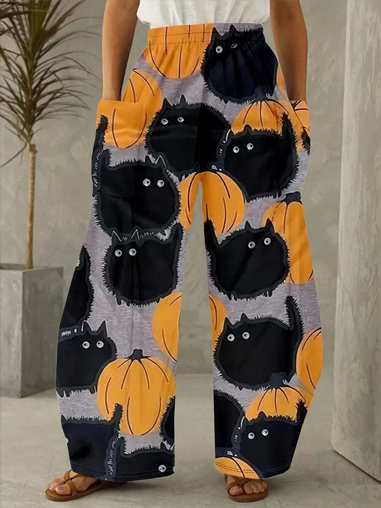 Plus Size to 5XL Casual Loose Long Wide Leg with Pockets Elastic Waist