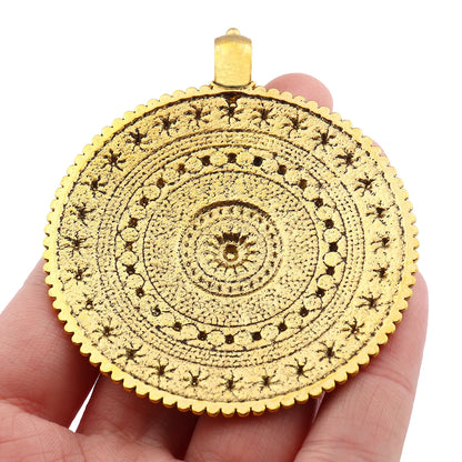 Antique Gold Color Bohemia Flower Round Medallion Charms Pendants for DIY Handmade Necklace Jewelry Making Finding Accessories