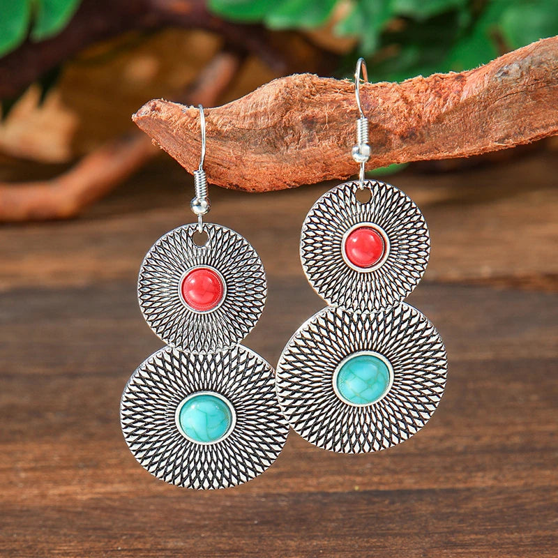 Vintage Tibetan Silver Geometric Turquoise Drop Dangle Earrings. 34 Variations