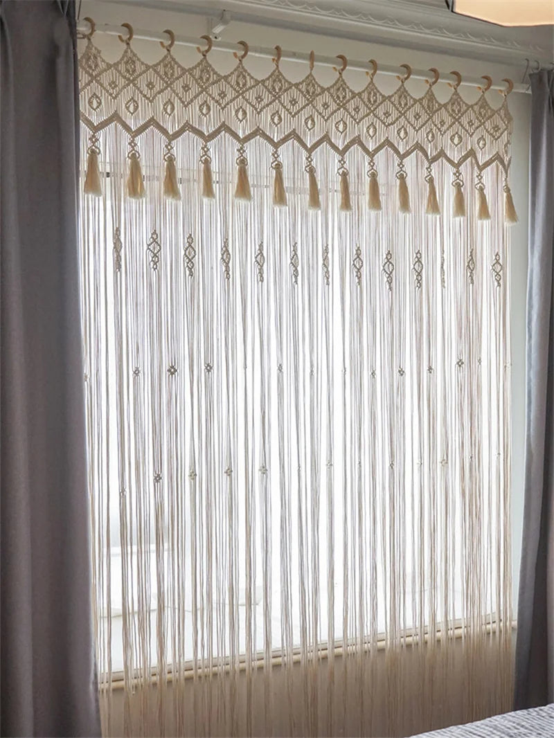 Hand-woven Macrame Cotton Tapestry Curtain, Wall Hanging Art Tapestry, Boho Decoration, Bohemian Wedding Backdrop Tapestry