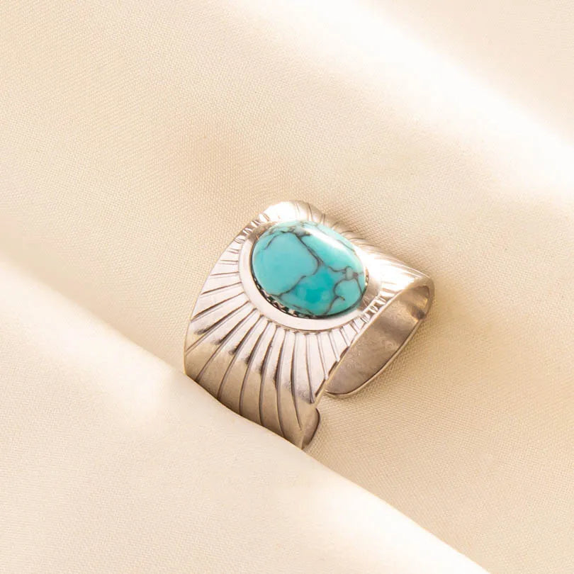 1pc Boho Turquoise Ring Stainless Steel Light Blue Gemstone Silver Adjustable Ring