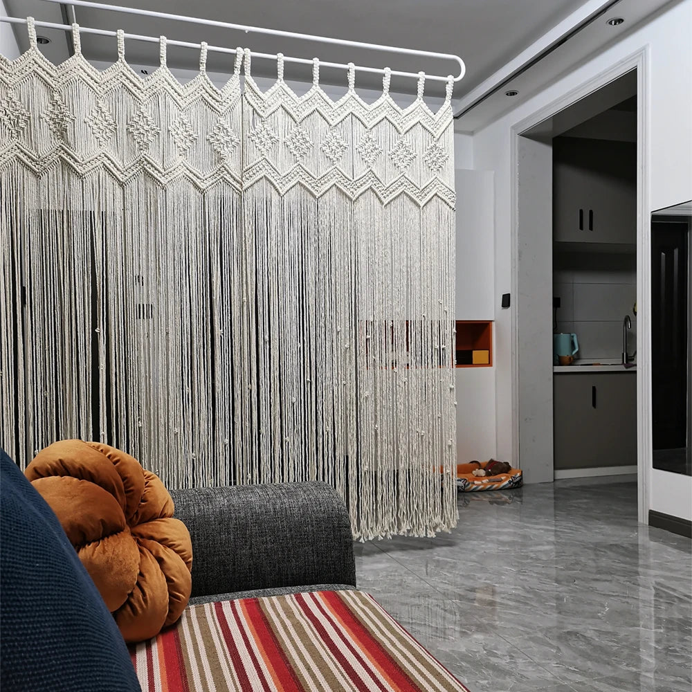 Hand-woven Macrame Cotton Tapestry Curtain, Wall Hanging Art Tapestry, Boho Decoration, Bohemian Wedding Backdrop Tapestry